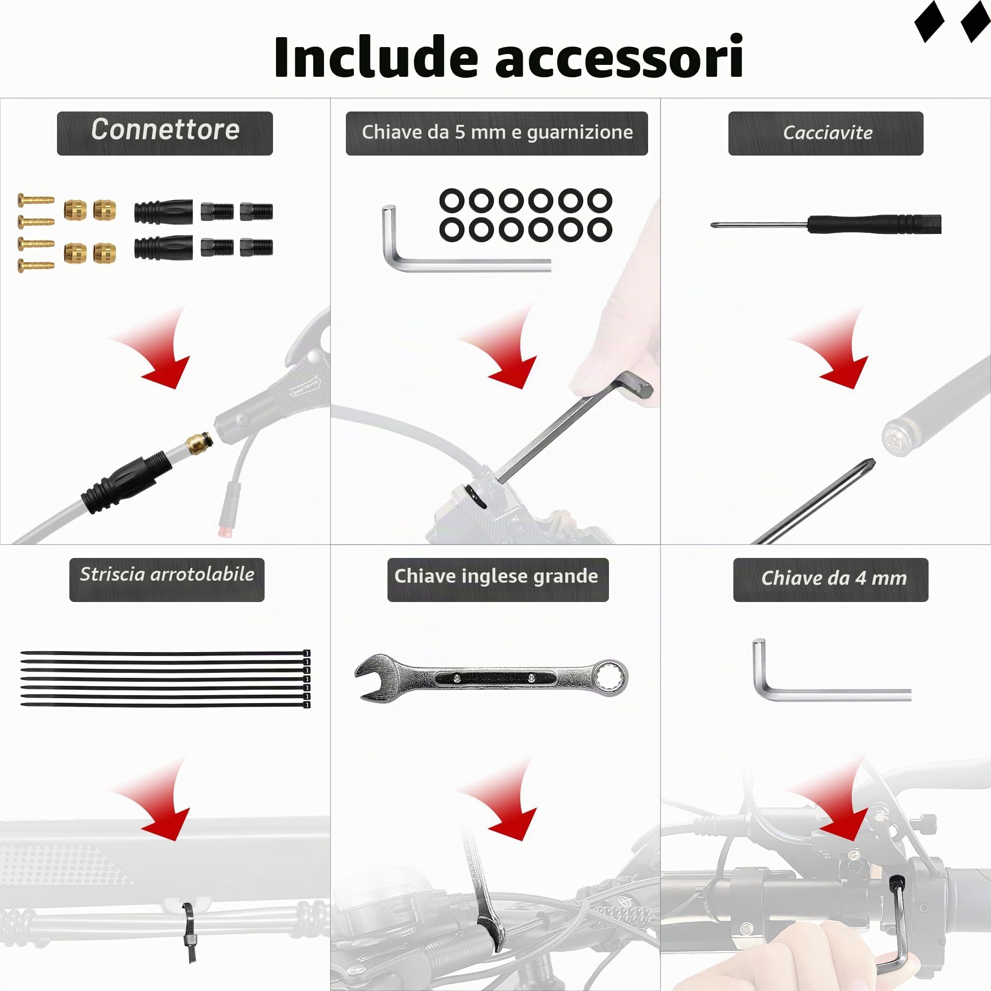 LD-200 Set di Freni a Disco Idraulici a 2 Pistoni per ebike, Kit Freno Idraulico per Bici elettrica a 2 Pin, con Strumenti di Montaggio e Viti