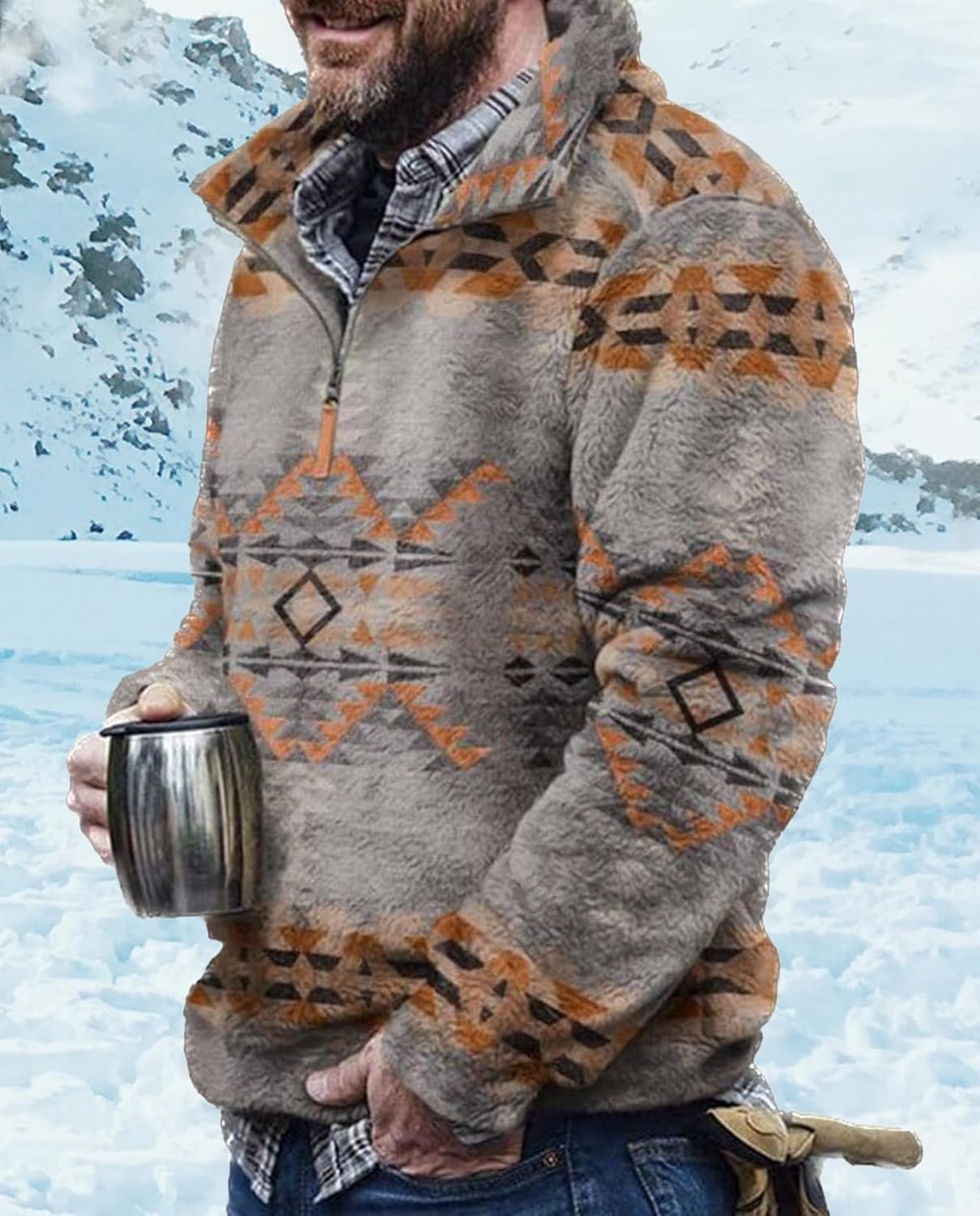 Western Sweatshirts for Men Aztec Fleece Pullover Sweatshirts Mens Vintage Print Fuzzy Sweatshirt - Image 6