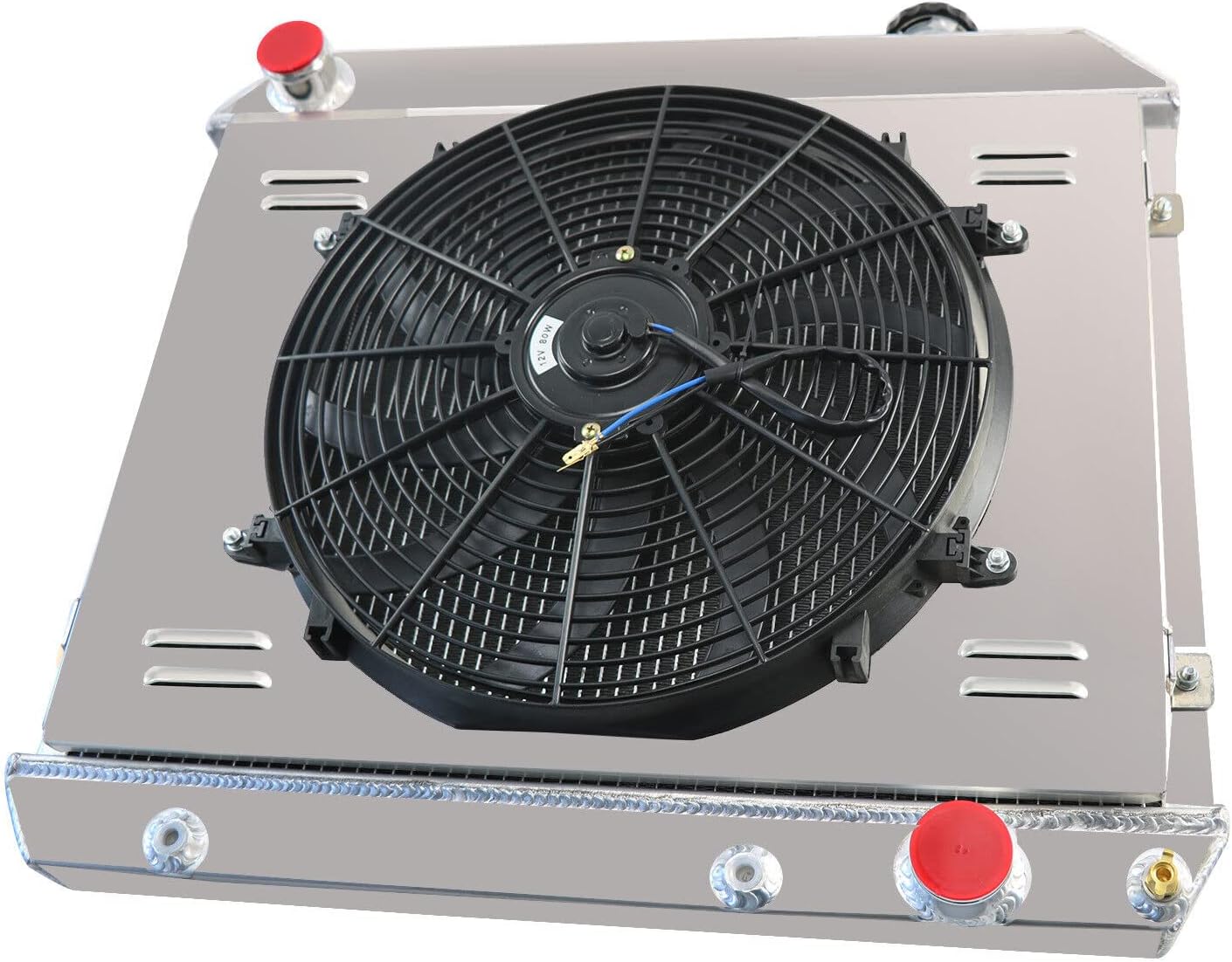 Aluminum Radiator for 1961-1966 Chevy C10 C20 C30 K10 K20 GMC Oldsmobile Pontiac Catalina Trucks Suburban Bonneville Cutlass L6 V8 3 Row Full Aluminum Radiators +Shroud Fan +Relay Kit