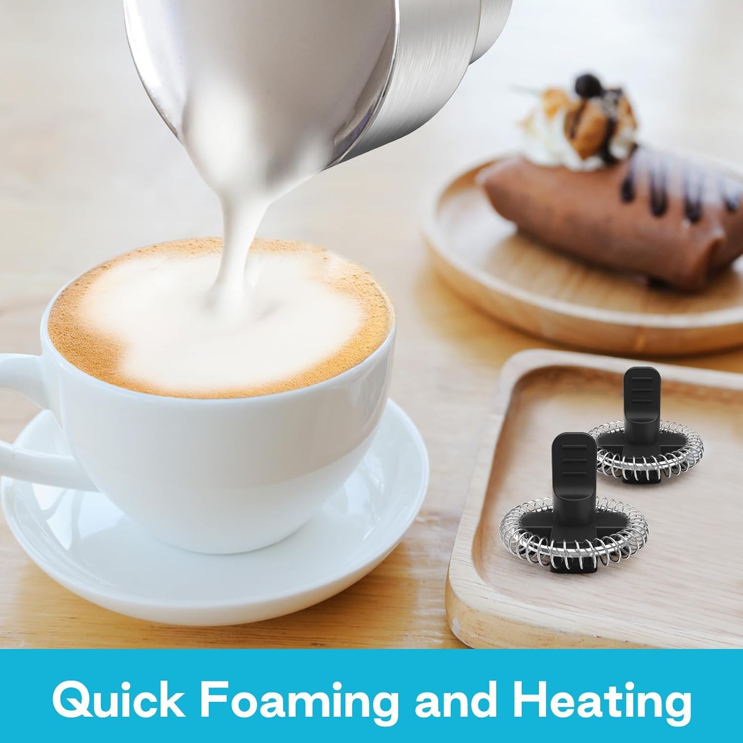 14-in-1 Electric Milk Frother & Steamer with Dual Detachable Cups (21oz & 13.5oz) + 2-Pack Replacement Whisks