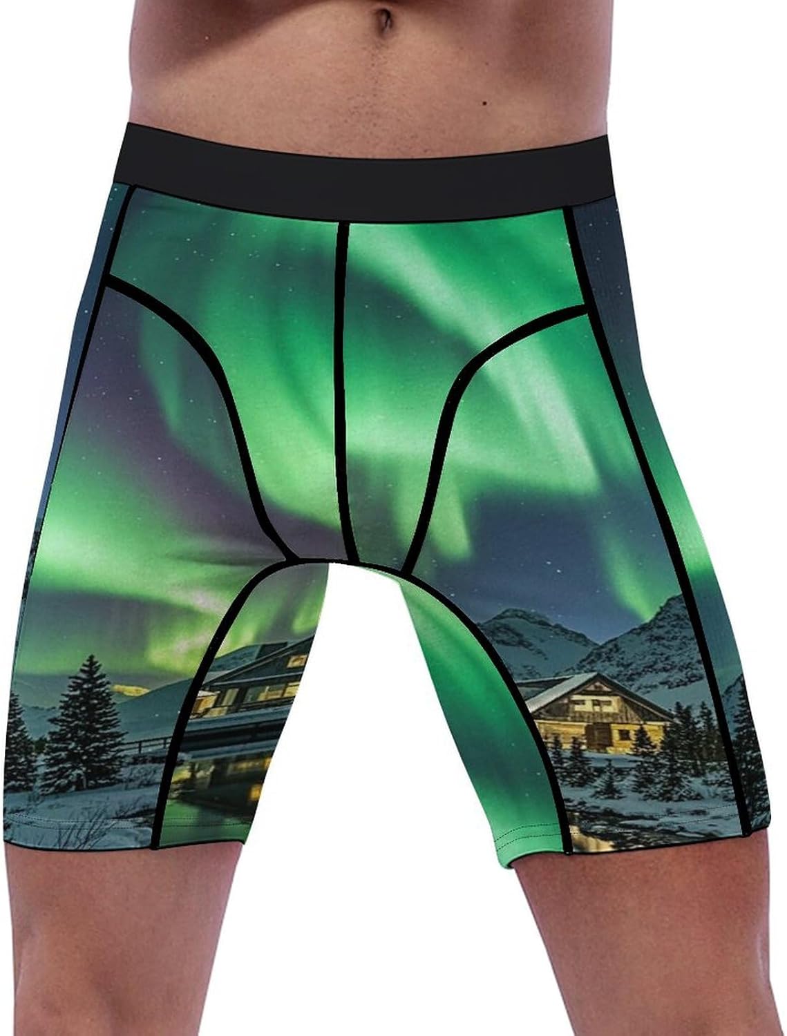 Northern Lights Compression Shorts Men Spandex Sport Shorts Workout Performance Baselayer Underwear