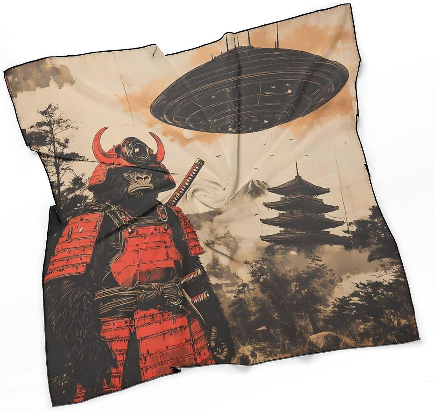 Japanese Chimpanzee Samurais Monkey Bandana Fashion Head Scarf Square Silk Scarf Print Neck Hair Scarfs for Women Men Gifts