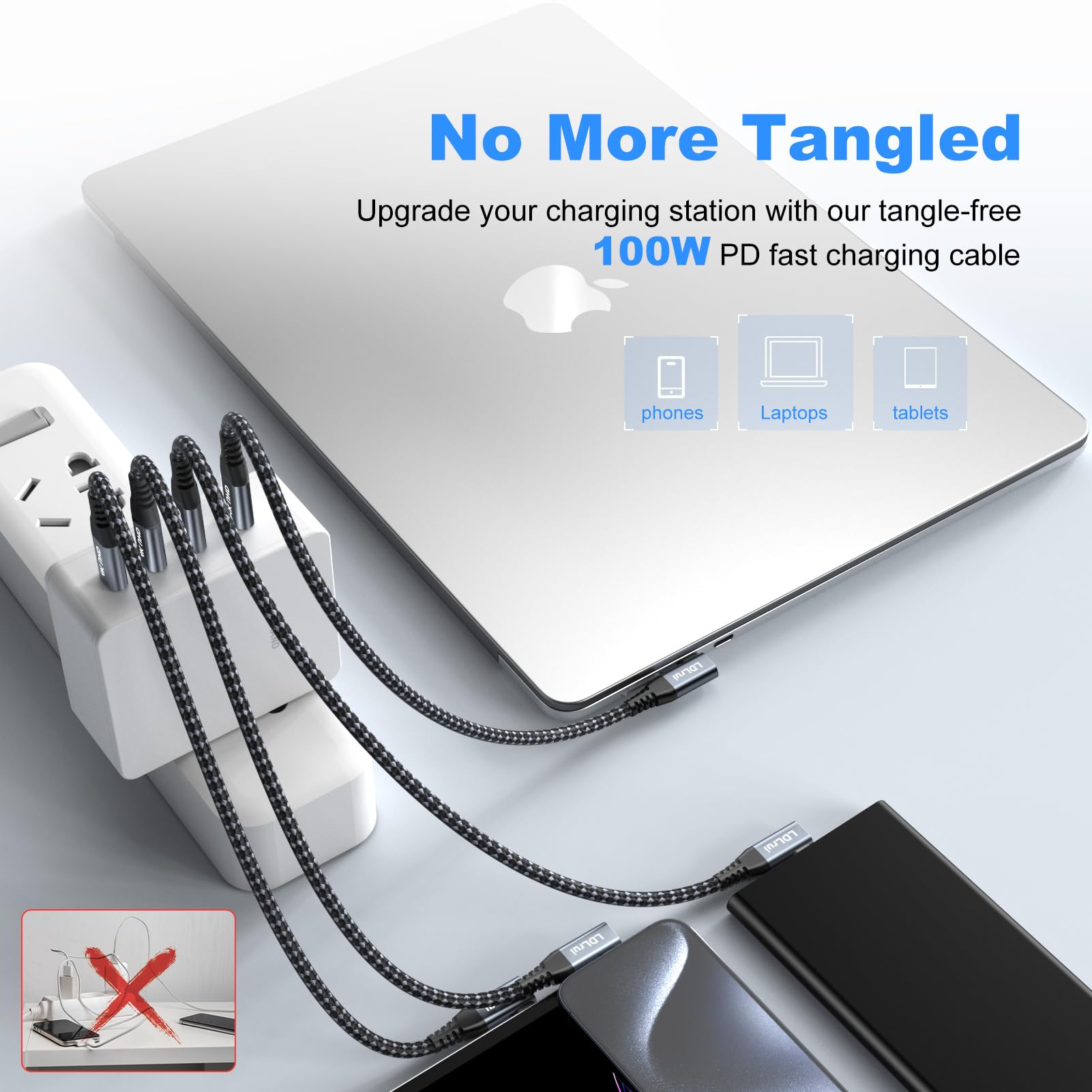 Lot de 3 câbles USB C courts à angle droit [3 mètres] USB 3.2 Gen 2 x 2, transfert de données 20 Gbit/s, chargement PD 100 W, sortie vidéo 4K, câble tressé USB C pour Samsung S25/S24/T7, iPhone 16/15