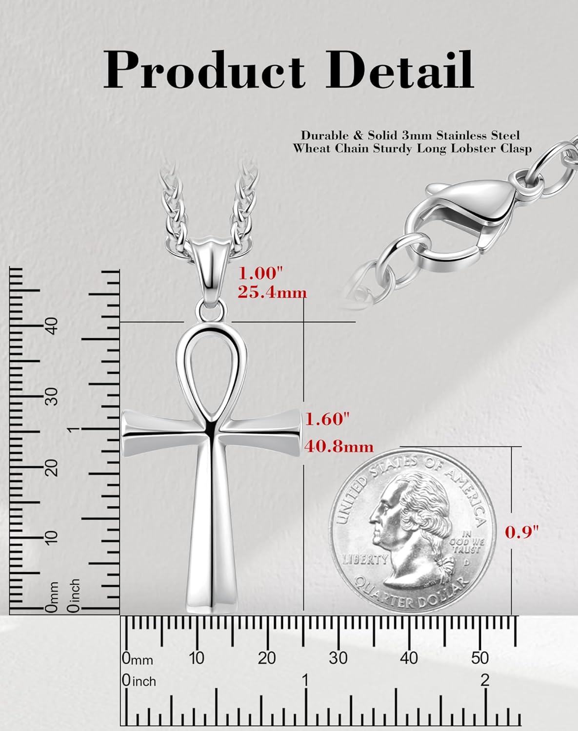 Stainless Steel Cross Ankh Necklace Men Women - 18K Gold Plated Crucifix Bible Verse Philippians Pendant - Christian Egyptian Religious 3mm Rolo Chain Jewelry Present - Image 6