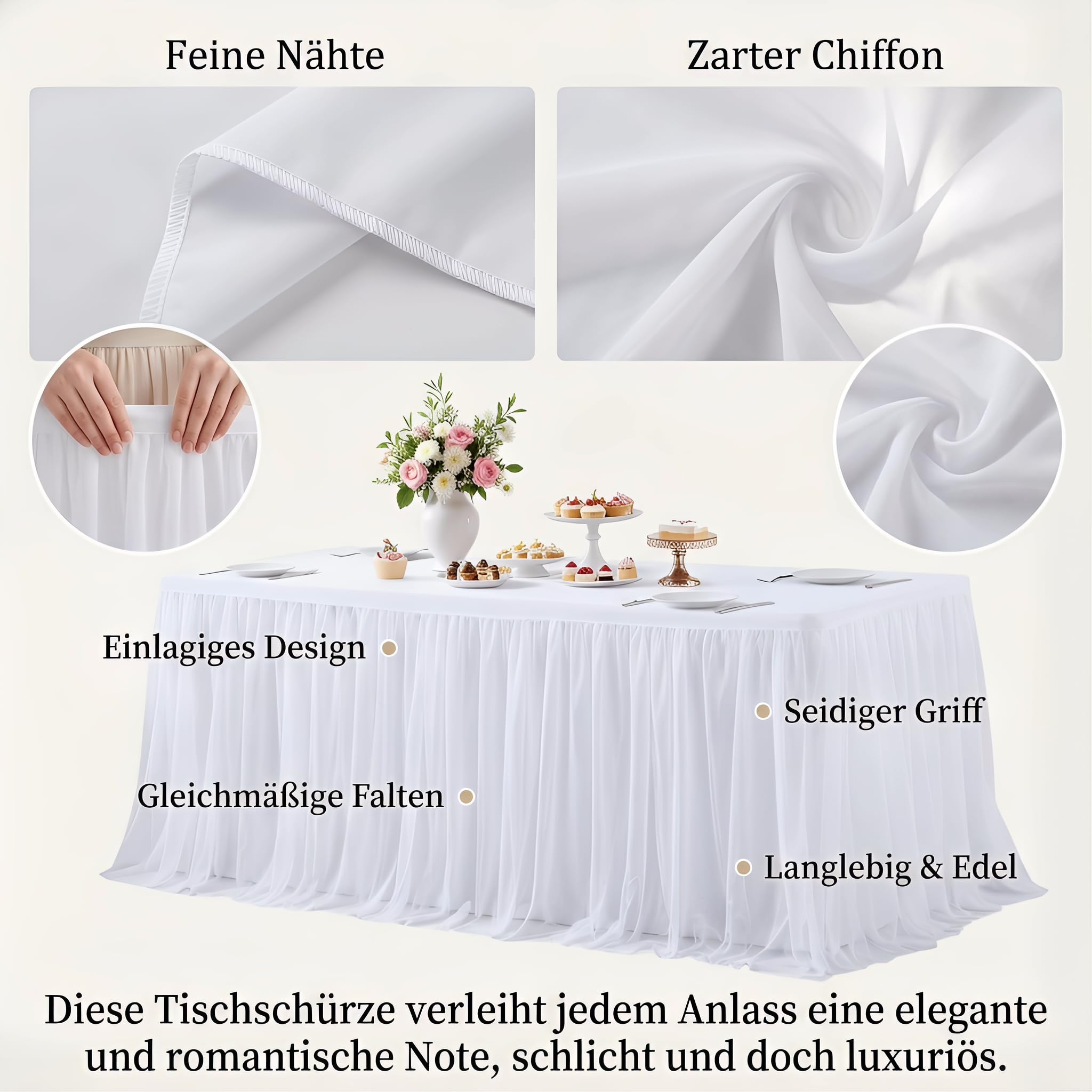 Weißer Tüll Tischrock 14FT – 427×77cm Tischröcke für Hochzeit & Party, Tutu Tischdeko für Babyparty, Candy Bar, Geburtstage & Dessert Tische, Elegante romantische Tischdekoration