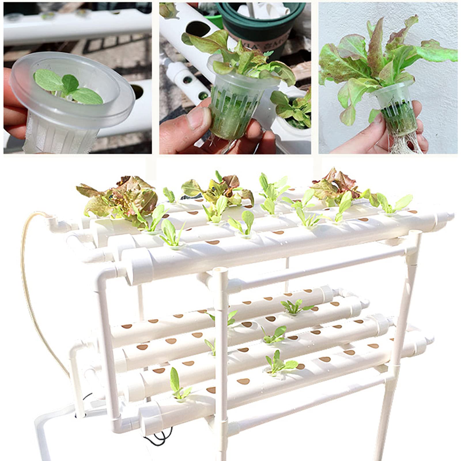 Kit de Cultivo hidropónico del Sitio, 2 Capas 72 Agujeros 8 Tubos de Cultivo de Plantas sin Tierra, y Flujo Profundos Jardines hidropónicos con Bomba para el hidropónico