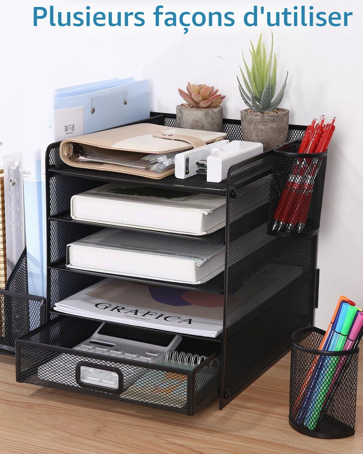 LEAZZLE Organiseur de bureau maille métallique, Support Rangement