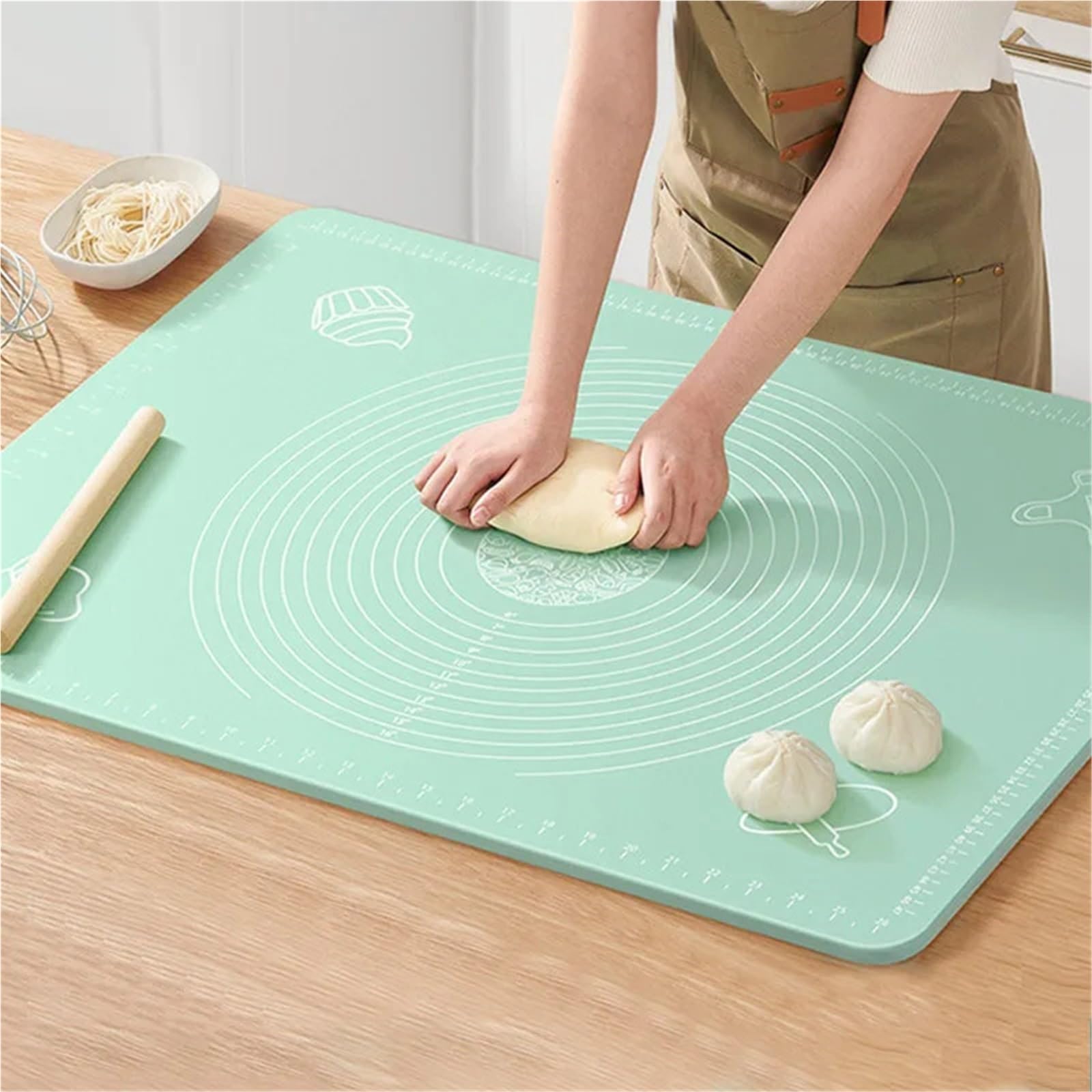 Silikonmatte for Teig, Gebäck und Gebäckzubehör, Backzubehör, Muster, Nudelholz, Kochutensilien, Grillkuchen, antihaftbeschichtet Für Teig(Pink 70cm)