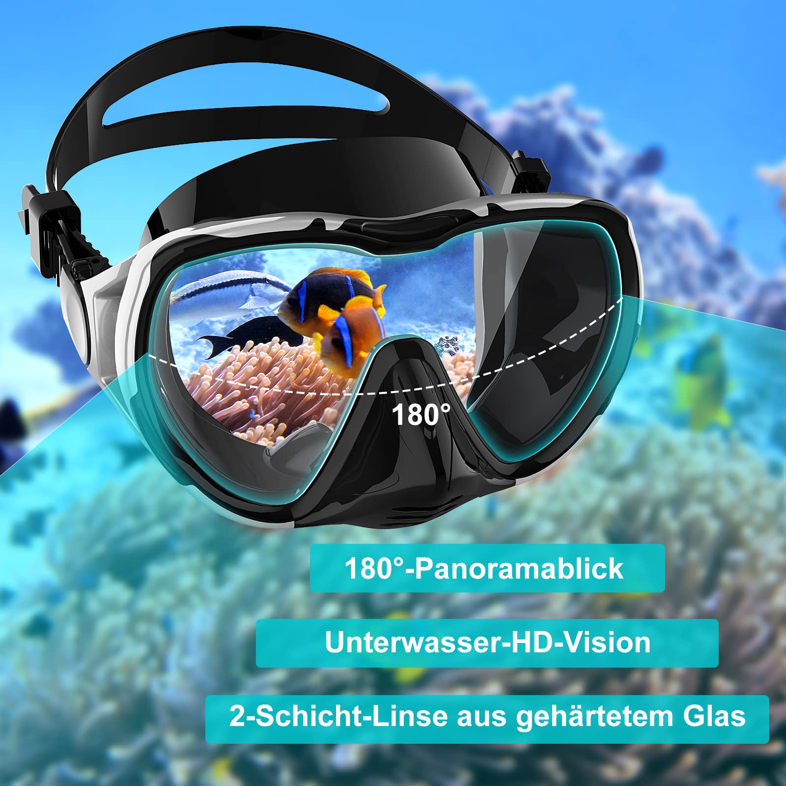 Gafas de Buceo para Adultos, máscara de esnórquel, 180°, panorámica, visión Amplia, a Prueba de Fugas, antifugas, Gafas de natación para Buceo