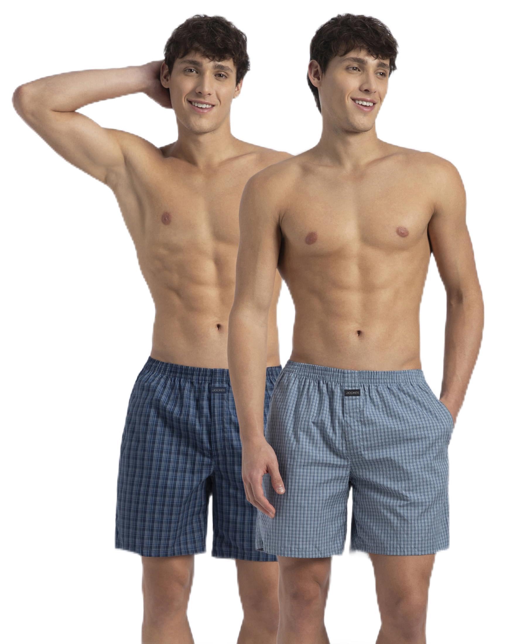 jockey 1222 Men's Super Combed Mercerized Cotton Woven Checkered Boxer Shorts with Back Pocket (Pack of 2)_Navy & Blue Shadow New_L-picture-17