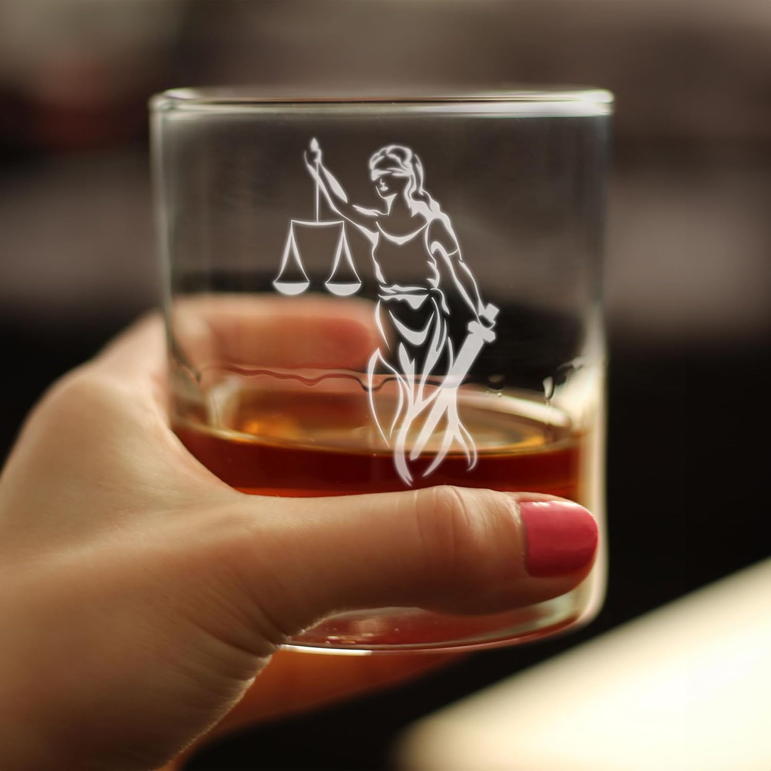 Bevvee Lady Justice - Whiskey Rocks Glass - Lawyers and Attorneys Themed Gifts or Party Decor for Women and Men - Set of 2-10.25 Oz