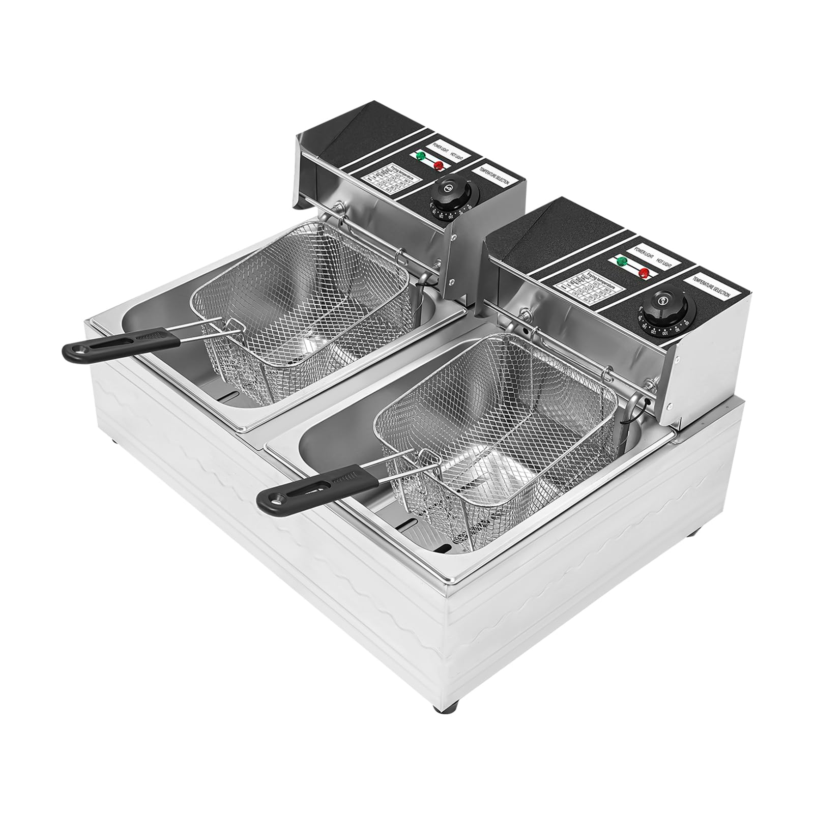 Friggitrice elettrica commerciale, profonda, friggitrice elettrica 2 x 2500 W, 12 l, doppia friggitrice in acciaio inox con grande capacità, per cucina, ristorante, caffetteria, bar, argento