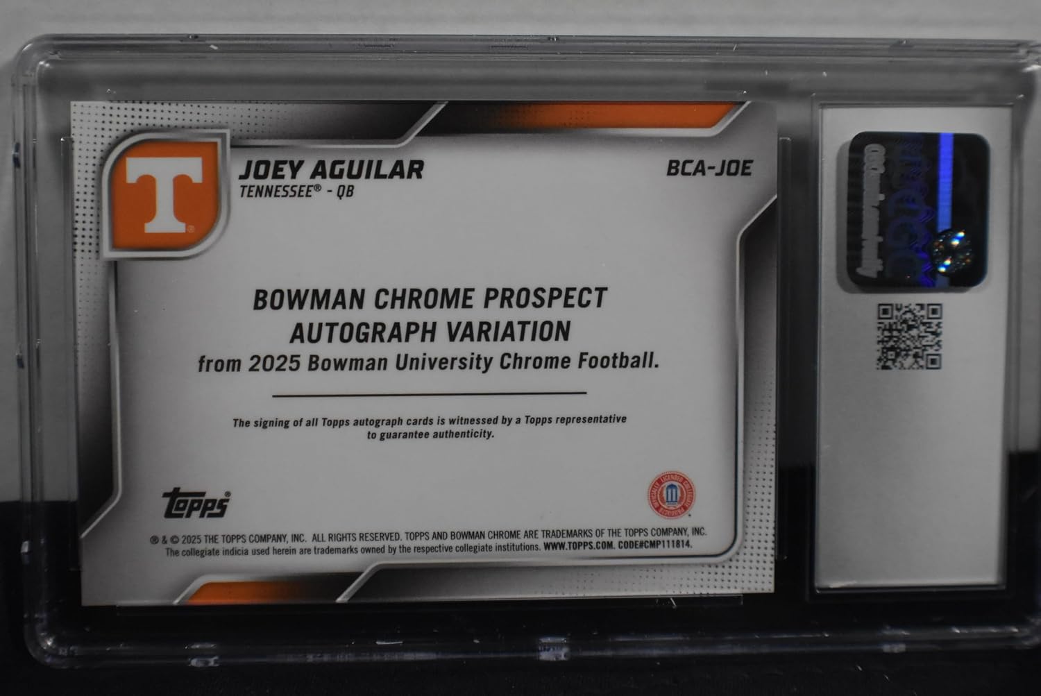 JOEY AGUILAR 2025 Bowman Chrome University Football #BCA-JOE AUTOGRAPH Rookie Card RC CGC Graded Mint 9 Tennessee Volunteers Auto