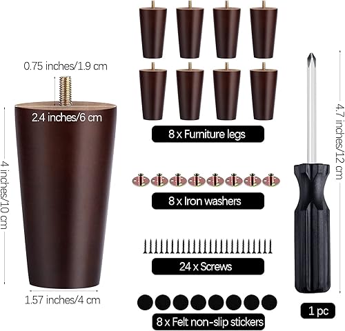 Miniatura 2 de TURSTIN 8 patas redondas de madera maciza para muebles, patas de sofá, patas de sofá, patas de repuesto para sillón, gabinete, silla, aparador o