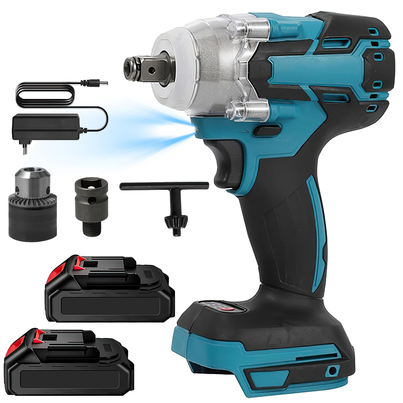 Clé à Chocs sans fil Brushless, Boulonneuse à choc Electrique 1/2", 520 N.M clé à chocs avec LED, 4200RPM avec 2 x 4.0 Ah batteries, pour la maison et la voiture