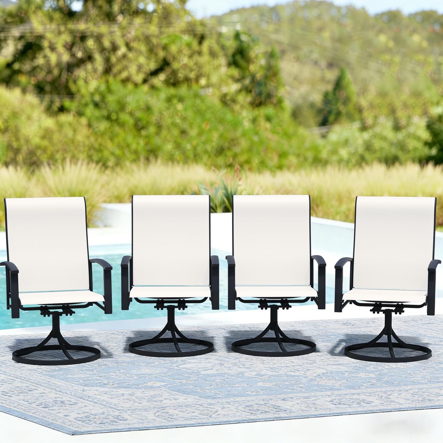 Puntogen Outdoor Swivel Rocker Dining Chair Set of 4, All Weather Patio Dining Chair with Textilene High Back and Metal Frame, Backyard, Lawn Garden