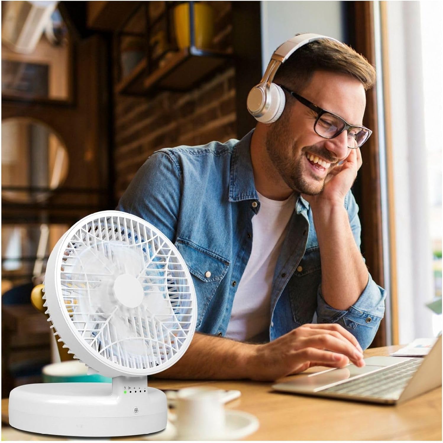 Foldable Desk Fan, 90° Portable Table Fan with 4 Speeds, Type-C Rechargeable Wall Fan for Bedroom, Office, Travel