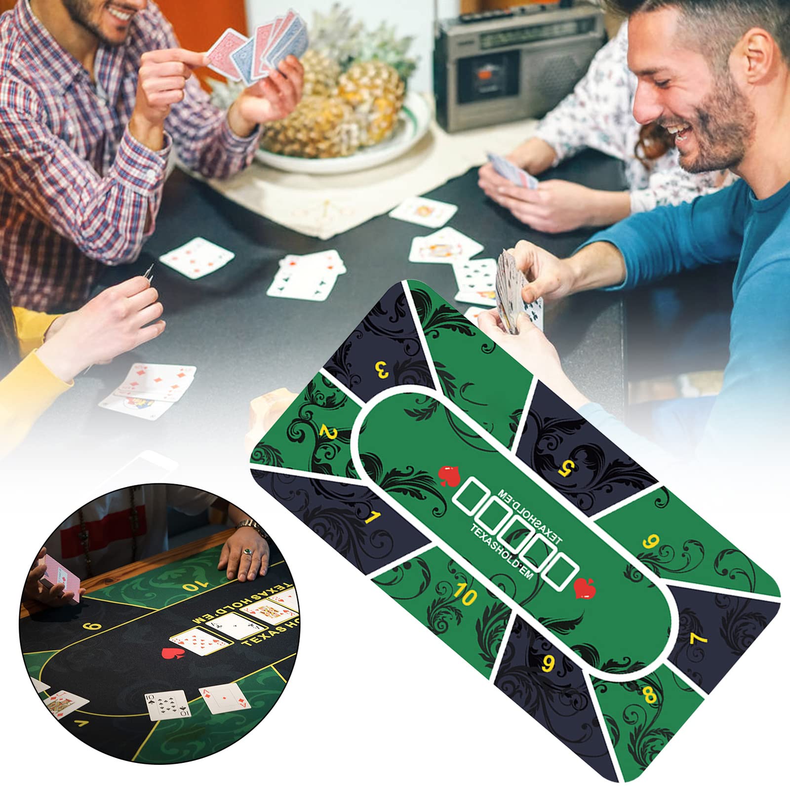Mesa de póquer,Texas Hold'em Poker Mat ， Mesa de póquer Texas Hold'em portátil de Goma for 8 Jugadores con diseño Superior y Bolsa de Transporte for Jugar a Las Cartas(Groen,95x47inch)