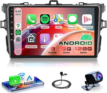 8Core 6G+128G Android 15 Car Stereo Radio for Toyota Corolla 2009-2013, Rimoody Wireless Carplay Android auto 9 Inch Touchscreen GPS 5G-WiFi Bluetooth 5.0 DSP FM/RDS Backup Camera
