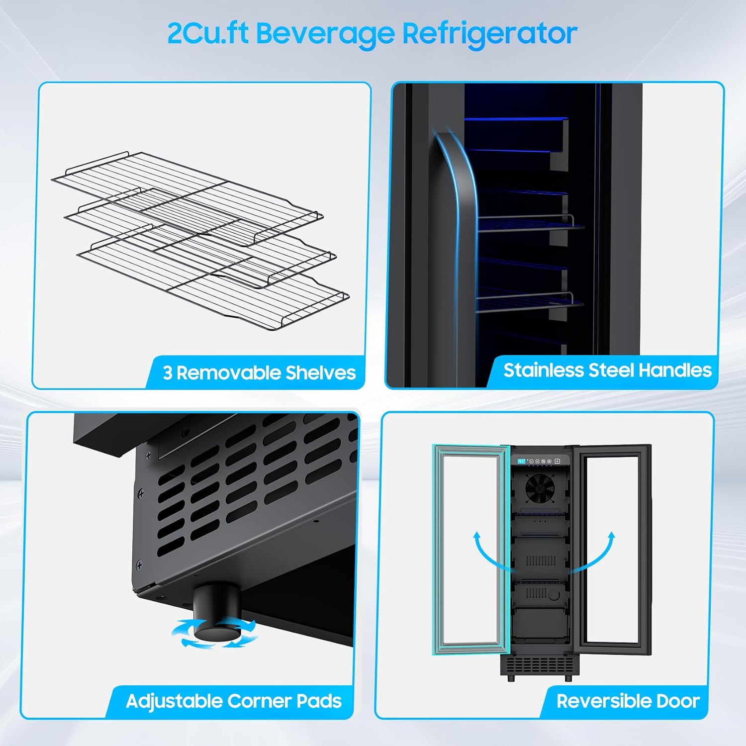 12 Inch Beverage Refrigerator Under Counter Built-in, 60 Cans Quiet Mini Beverage Refrigerators, Low Noise Energy-Saving Drink Refrigerator Beverage Fridge for RV, for Home Bar & Small Narrow Space