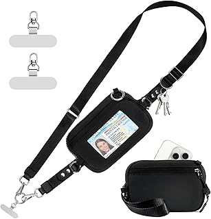 Tiostep Clip and Go Strap for Phone with Wallet Crossbody Phone Lanyard Adjustable and Detachable RFID Wristlet Wallet with ID Window and Zipper, Black(L)