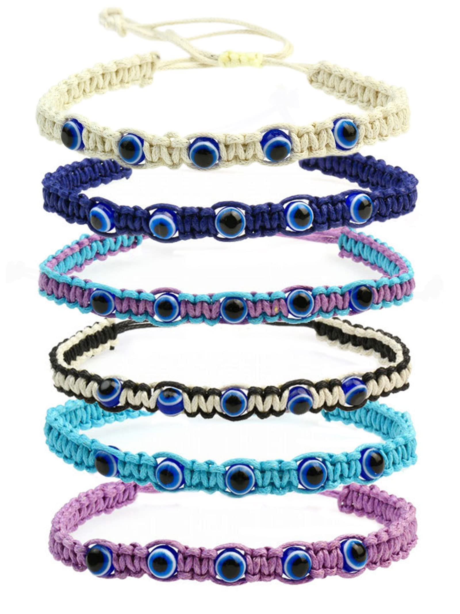 Azonee 6 Pieces Evil Eye Bracelets Lucky String Bracelet Adjustable 7 Knot Evil Eye Bracelet Evil Eye Protection Bracelet