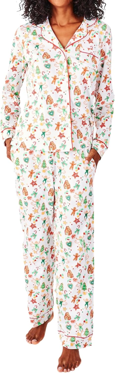 Women Y2k Monkey Pajamas Set Button Down Sleepwear Loungewear Pjs for Jammies Party Christmas Thanksgiving Gift