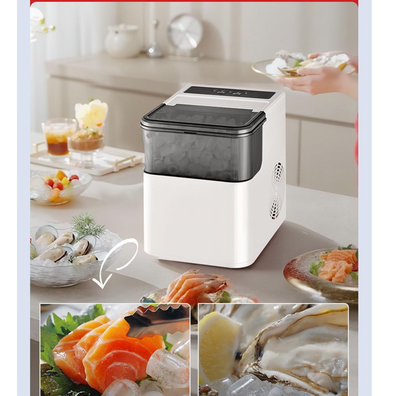 Máquina de Hielo Doméstica, Máquina de Hielo Portátil, Hielo Rápido de 6 A 8 Minutos, Monitoreo Inteligente, Ideal para Oficinas Y Dormitorios(A)