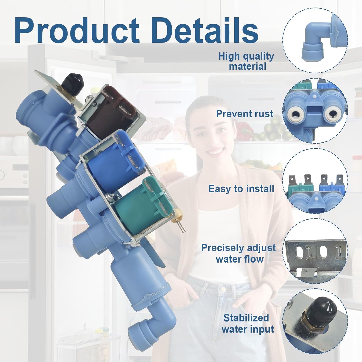 242253002 Refrigerator Water Inlet Valve Compatible With Frigidaire Electrolux Kenmore Crosley Water Inlet Valve Replace 242102201, 2689640, AP5669874, PS7321353, EAP7321353