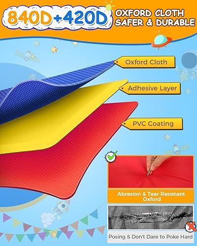 Miniatura 7 de Whubefy Carrera de obstáculos inflable para niños grandes de 3 a 6 y 8 a 12 años con tobogán grande, túneles de gateo de carreras, castillo animoso