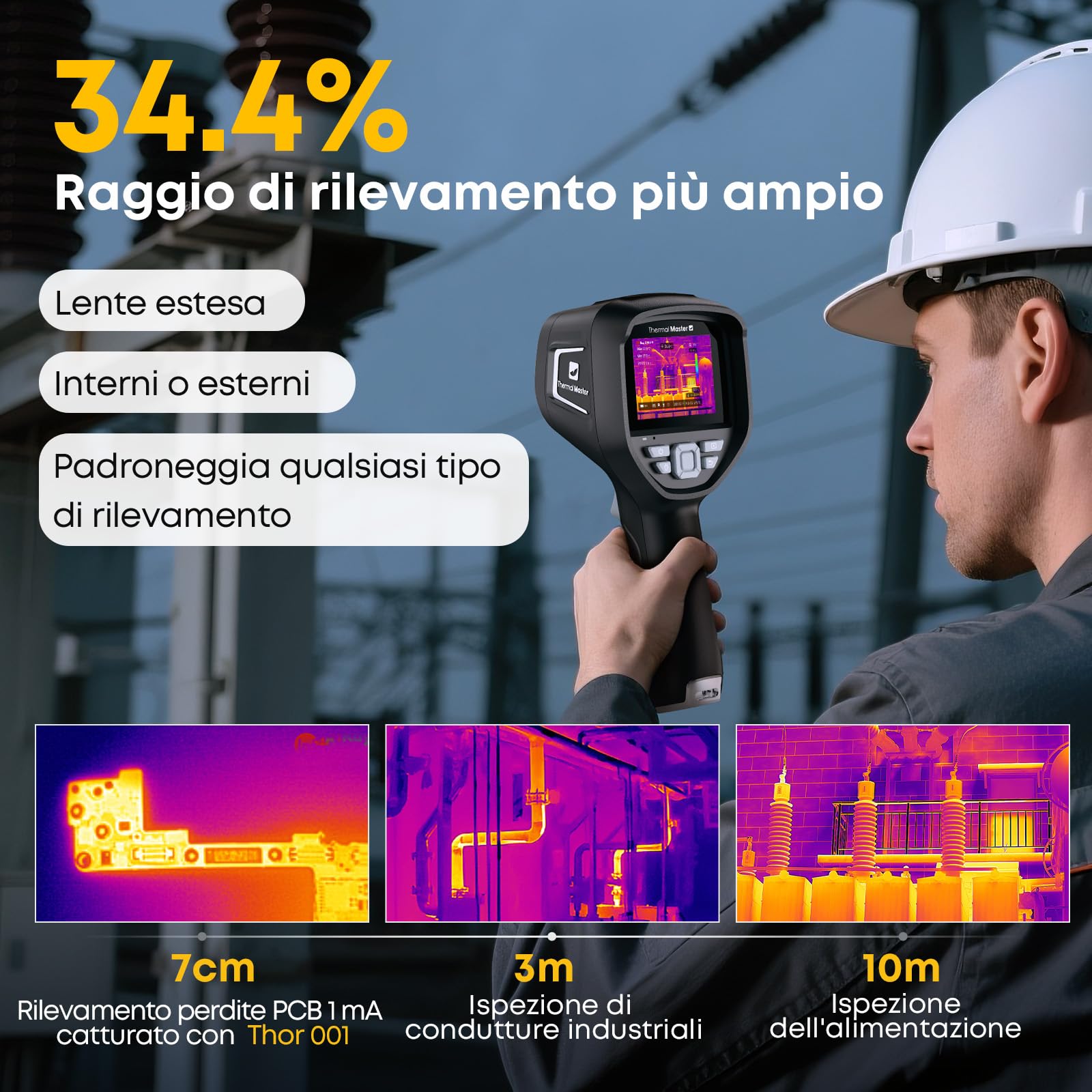 Termocamera Risoluzione IR super 512x384 Termocamera a infrarossi per ispezioni industriali Schermo da 3,5 pollici 2M pixel Termocamera visiva, -20°C - 550°C Termocamera portatile 40mK (Thor002)