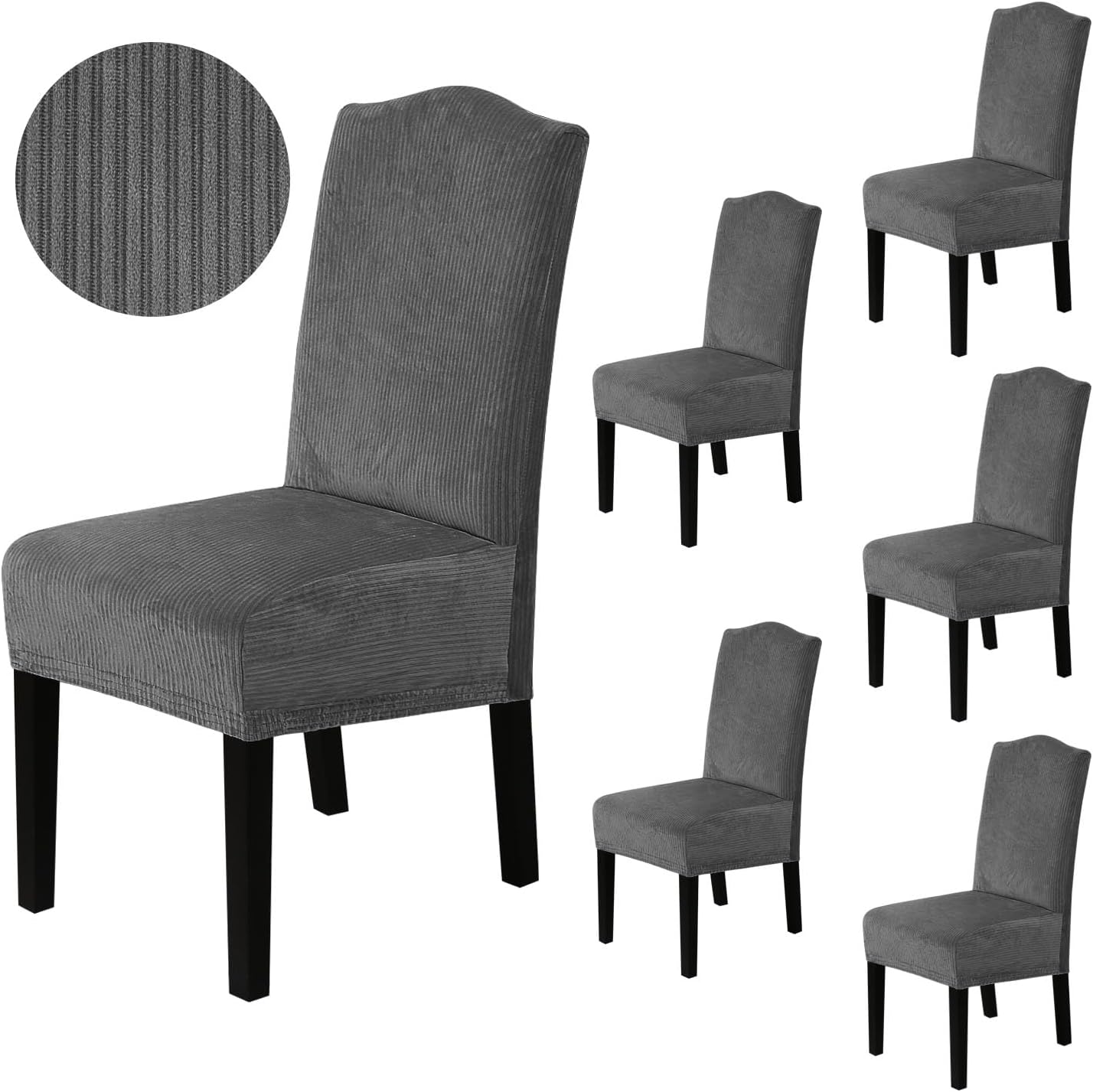 h.versailtex velvet dining chair covers stretch chair covers for dining room set of 6 parson chair slipcovers chair protectors covers dining, soft thick solid velvet fabric washable, grey striped 6 striped grey