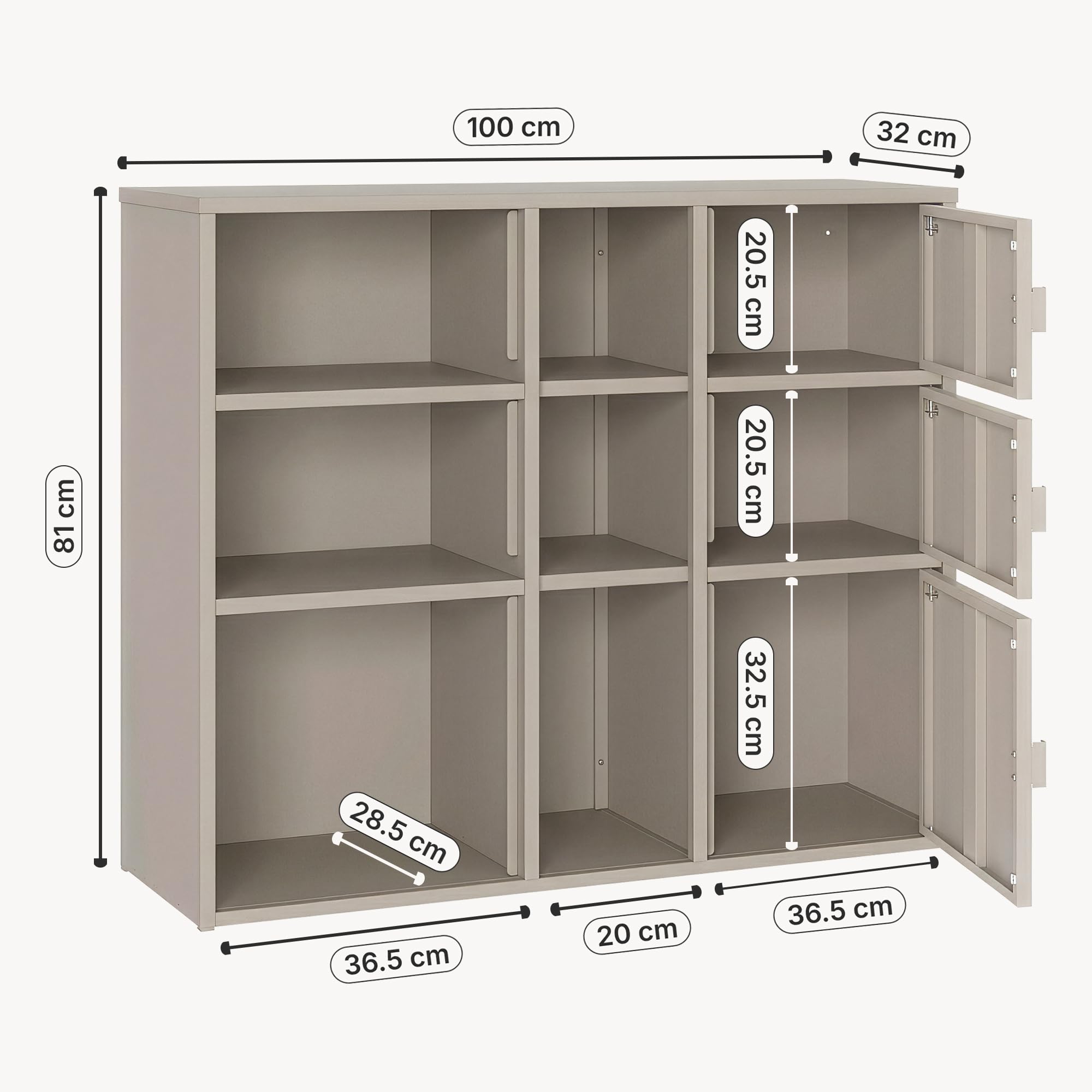 [en.casa] Mobile Contenitore da Ufficio in Acciaio Armadio Portadocumenti con 6 Vani Aperti e 3 Scomparti Chiusi da Ante Scaffale Archivio per Studio Ingresso 100 x 32 x 81 cm - Color Cammello