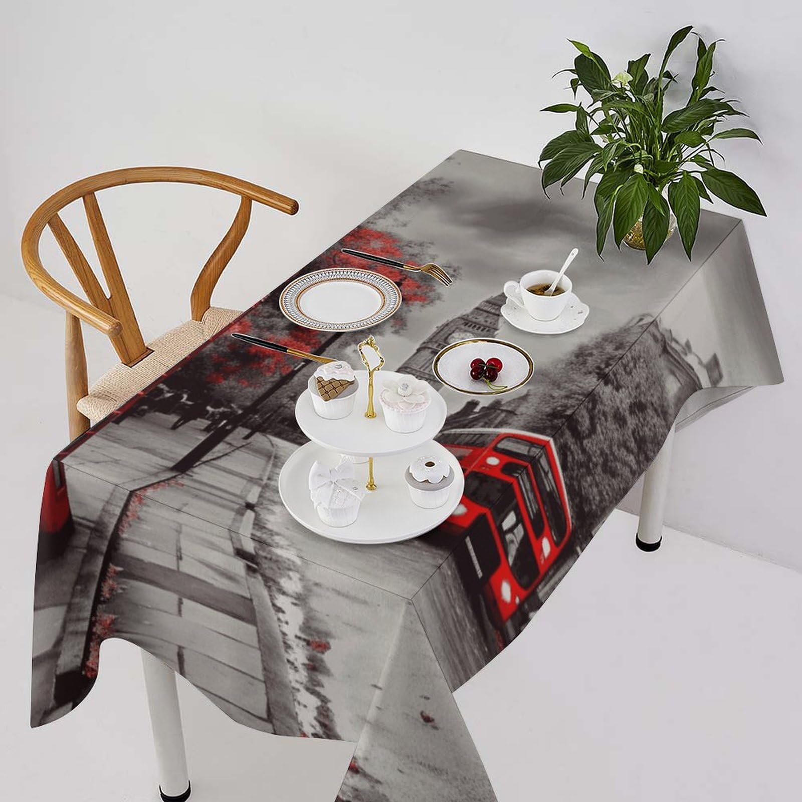 Nappe table rectangulaire rouge 140x279 anti-tache style rustique