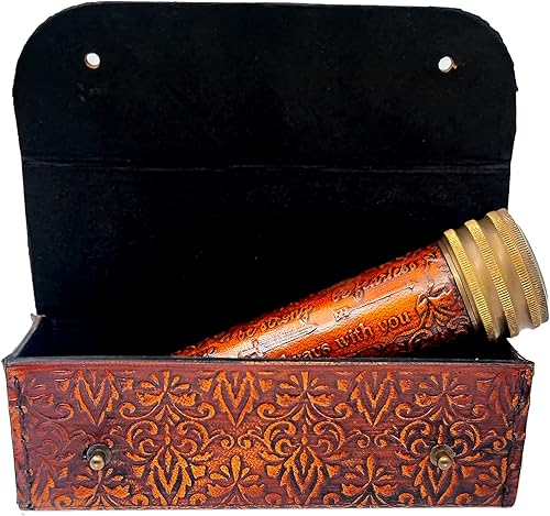 Miniatura 3 de Caleidoscopio de latón hecho a mano con caja de cuero y lente de espejo 3D, aspecto vintage, acabado antiguo, caleidoscopio para niños, amigos,