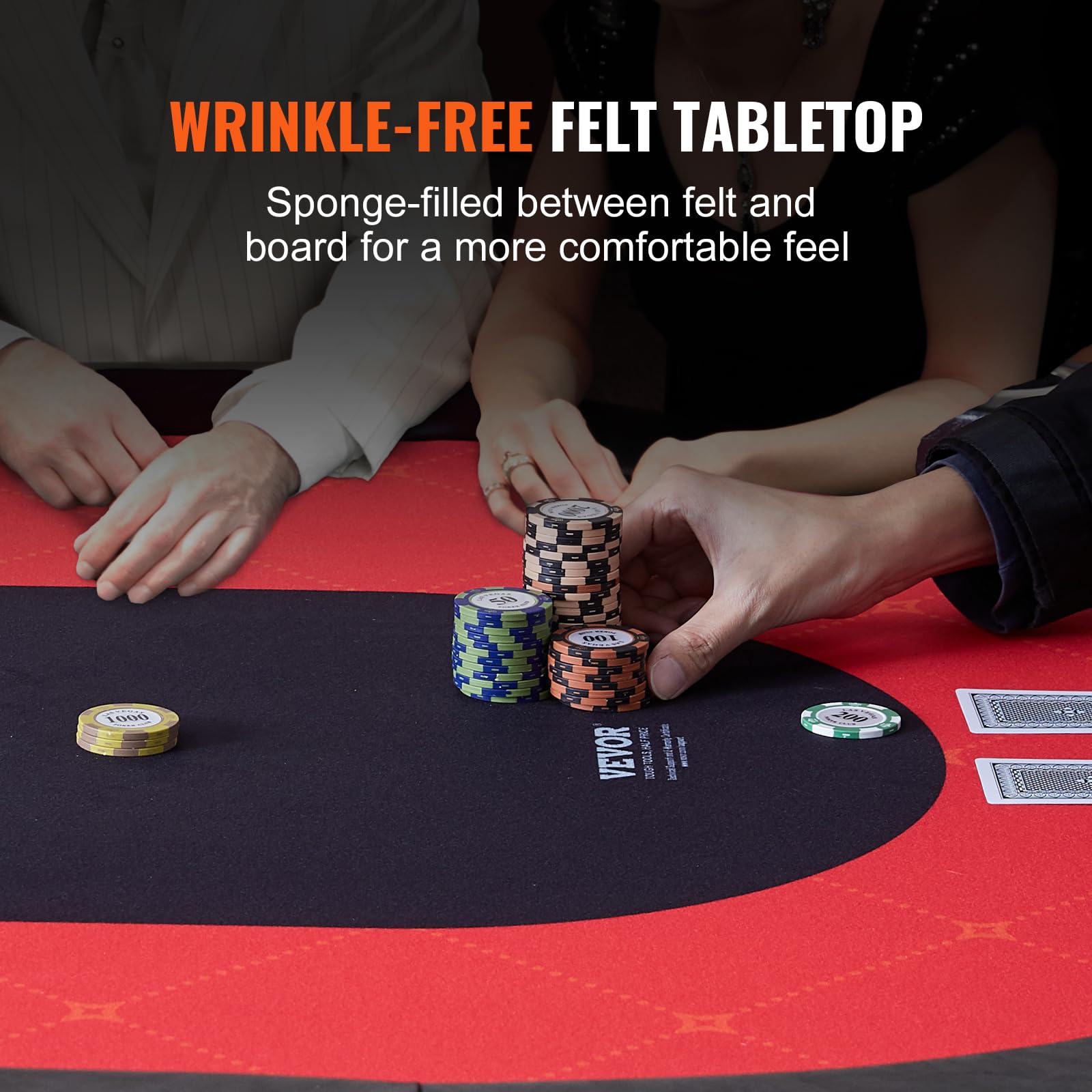 VEVOR Składane szyny Blackjack Texas Holdem Poker dla 10 graczy, wyściełane szyny i uchwyty na kubki ze stali nierdzewnej, przenośna składana gra planszowa, 229 cm, owalny stół rekreacyjny w kasynie