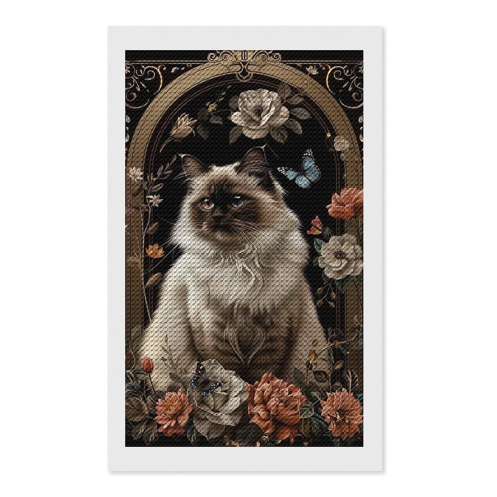 Junmoney Birman Round Drill Diamond Painting 12"x20", Handmade Wall Decor, Modern Decor, Aesthetic Room Decor, Easy Craft Set