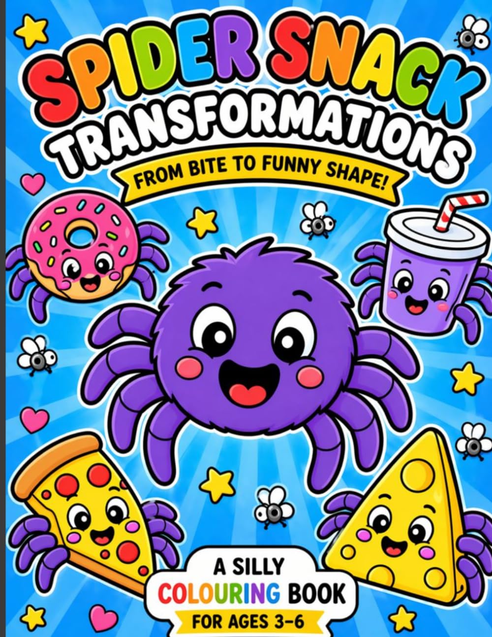 Spider snack transformations from bite to funny shapes: A silly colouring book for ages 3 to 6
