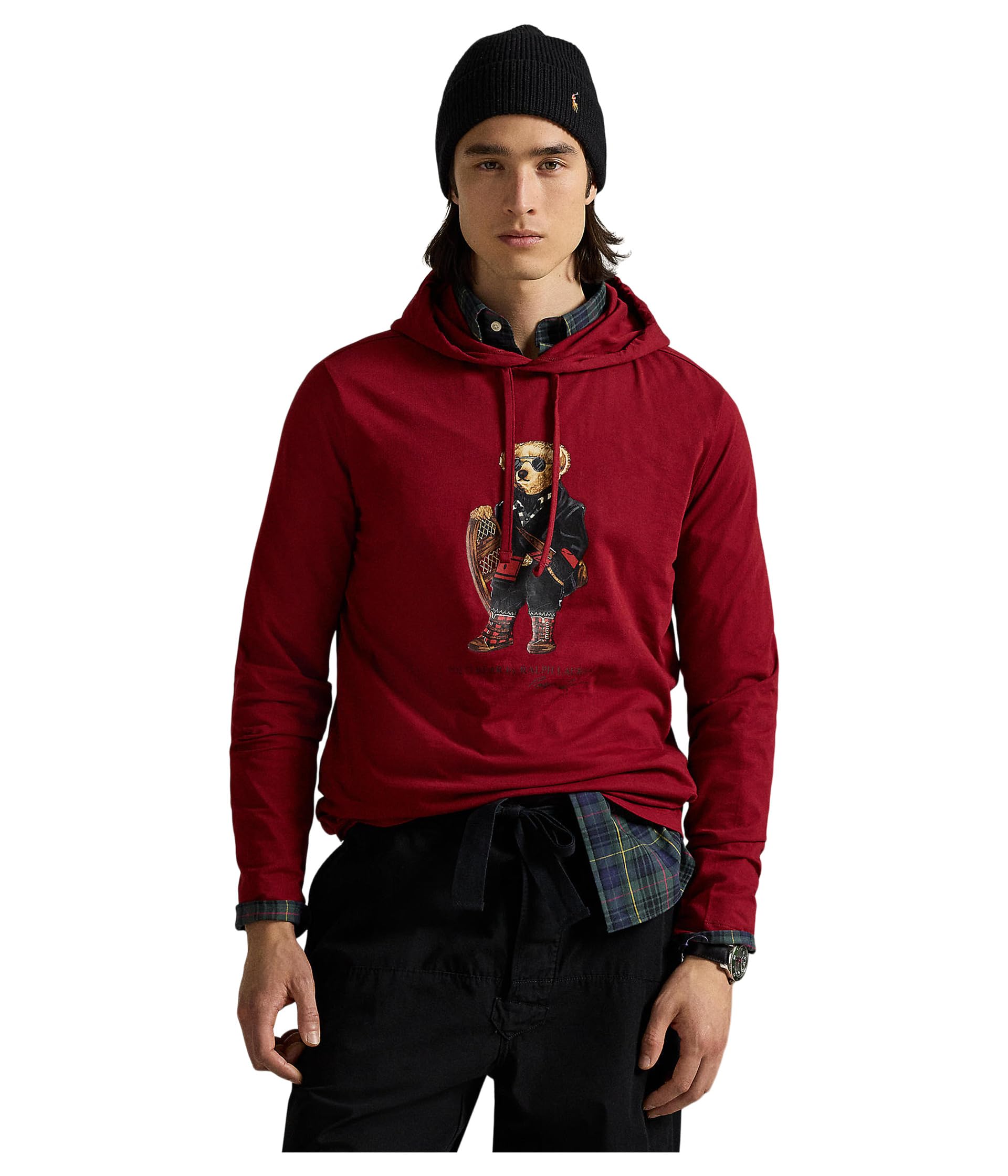 Polo Ralph Lauren Mens Polo Bear Jersey Hooded T-Shirt, Holiday Red Holiday Bear, Medium