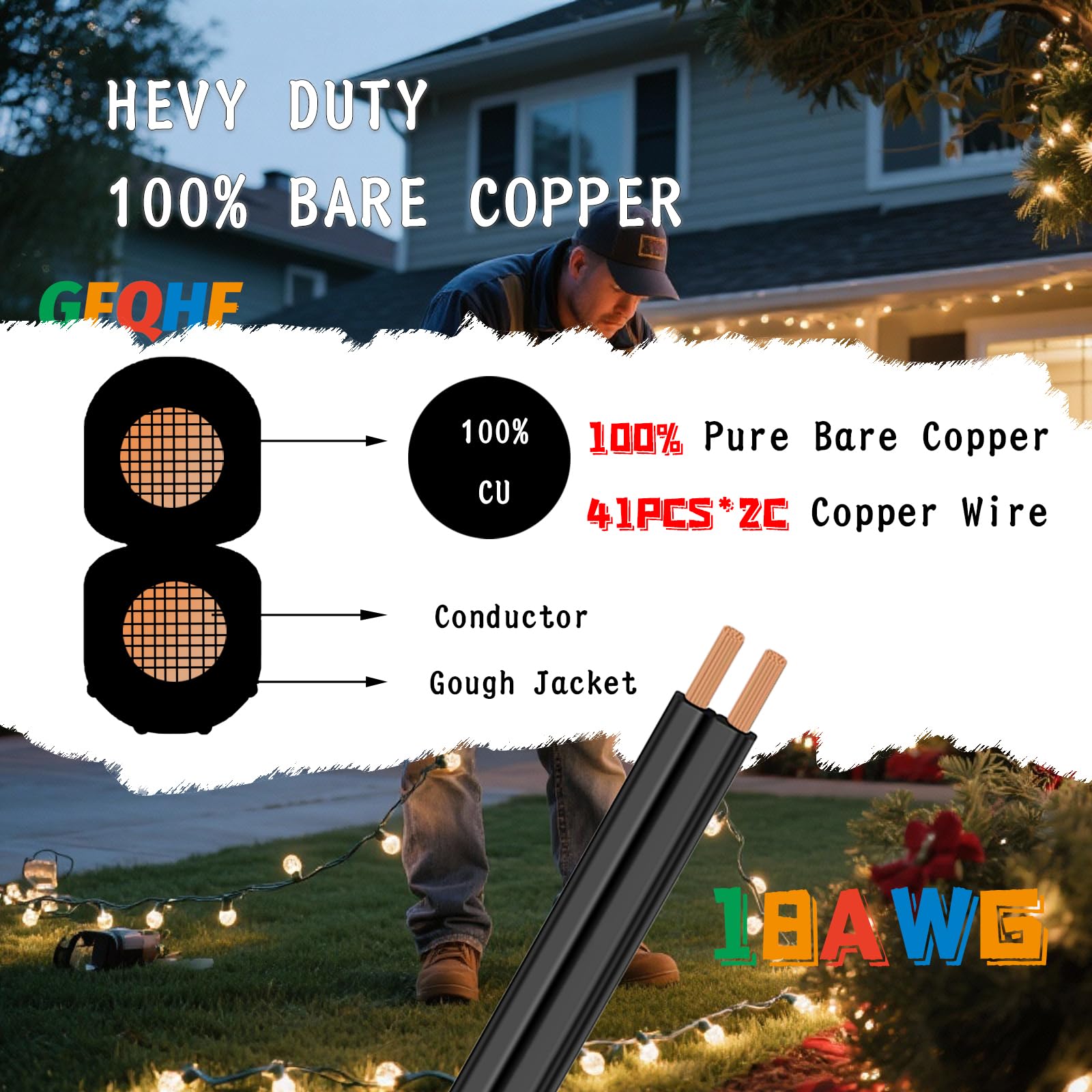Amazon.com: GFQHF 250FT Black SPT-2 Zip Cord Wire 18/2 Extension