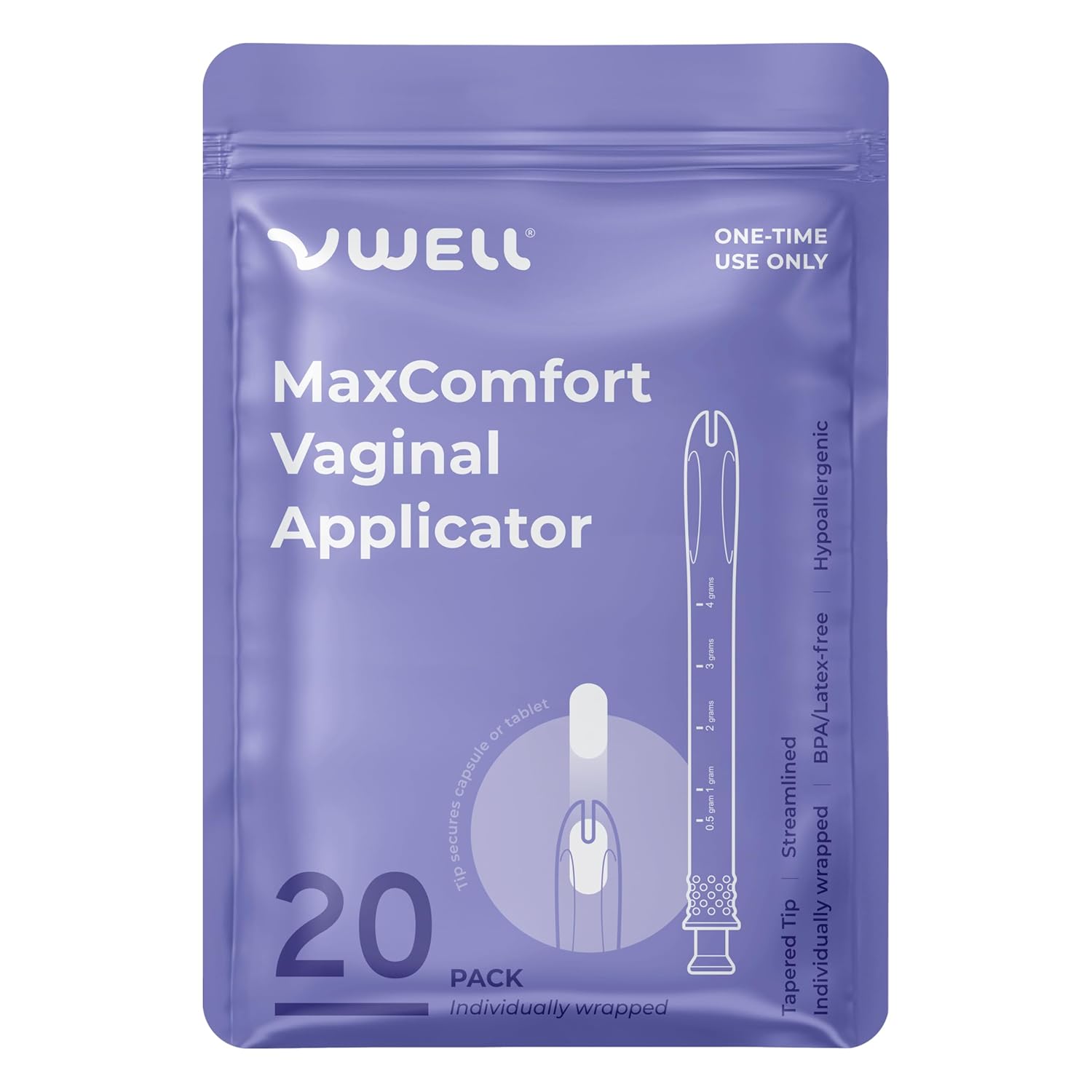 VWELL MaxComfort Tapered Vaginal Rectal Suppository Applicator Fits Most Prescription Capsule, Tablet, Pill, Gel, Cream (Universal)