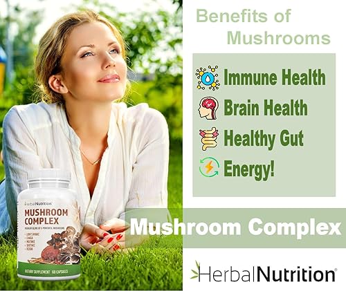 Miniatura 2 de Herbal Nutrition Complejo de hongos de 700 mg a 1400 mg. Los 5 hongos más potentes - Melena de león, Reishi, Chaga, Maitake, Shiitake - Apoya la