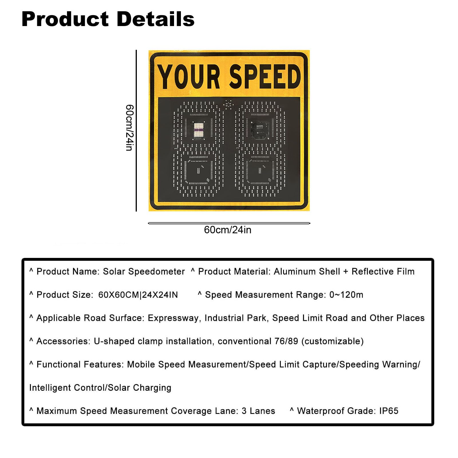 Display de Velocidad Radar con Carcasa de Aluminio, Sistema de Retroalimentación Radar para Medición de Velocidad Instantánea y Promedio en Carreteras y Vías