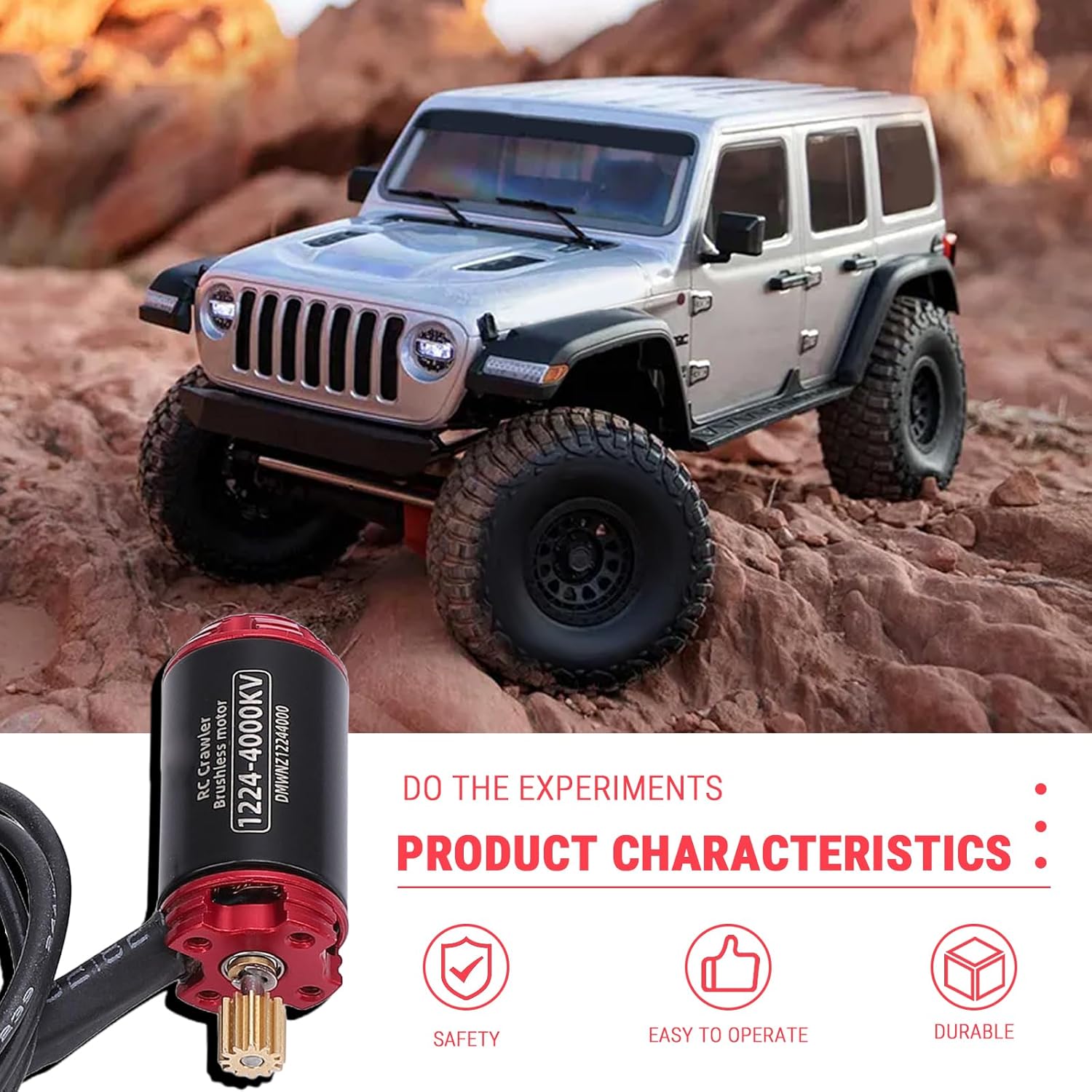 RC Brushless Motor, 4000KV Low Linearity RC Outrunner Motor with Cable for Axial SCX24 SCX24 1/24 RC Car