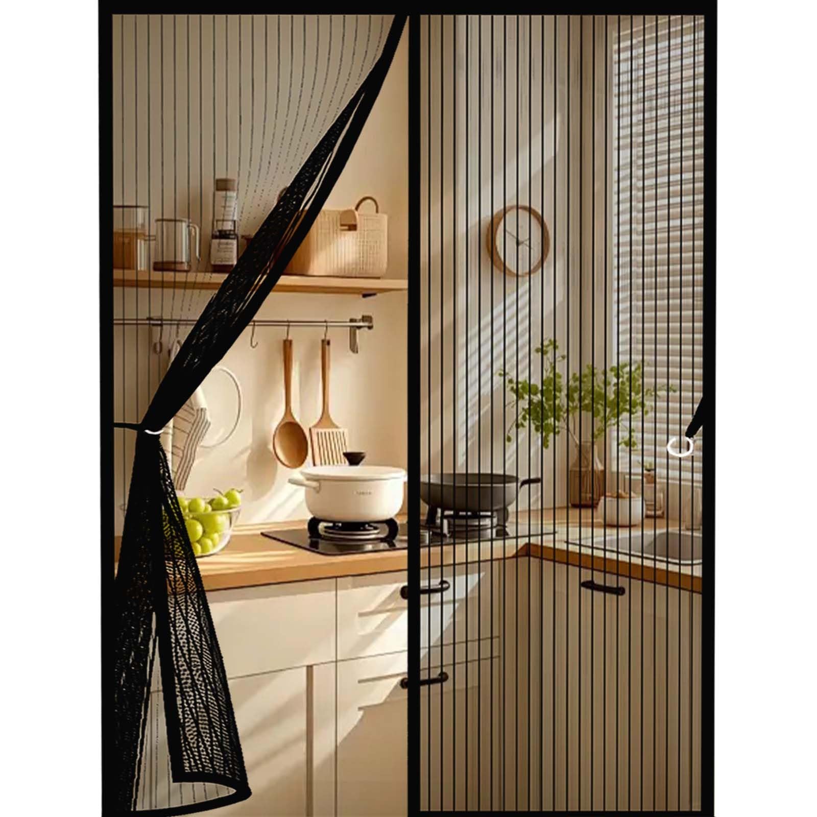 Magnetic Screen Door 160x225cm(WidthxHigh) Durable, Keeps Bugs Out, Kid and Pet Friendly Anti Mosquito Fly Curtain Door Screens Nets Hundreds of Sizes, Lets Fresh Air in, Black