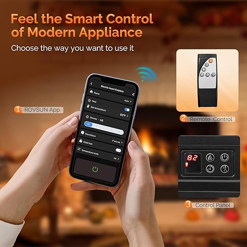 Miniatura 4 de ROVSUN Insertos de chimenea eléctrica de 23 pulgadas con aplicación y control remoto, calentador de estufa empotrado de 1400 W con temporizador de 8