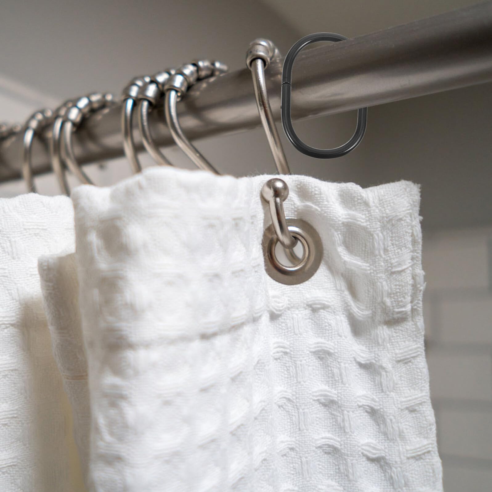 Anelli in Neri Pezzi, Plastica Doccia Tenda 100 | Chiusura a Scatto Rapida, Scorrimento Fluido Sul Bastone, Forma Ellittica per Bagno e Living Space