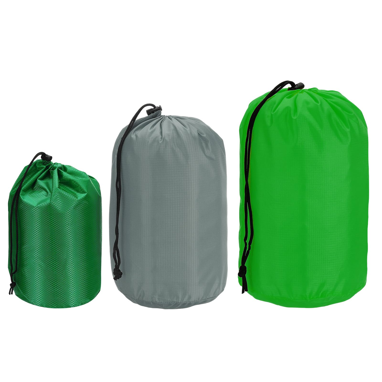 PATIKIL Stuff Sack 4x8/5x10/7x13, 3 Pcs Waterproof Outdoor Storage Sack Portable Drawstring Dust Flap Bag Sleeping Bag for Camping Hiking Backpacking, Dark Green/Grey/Green
