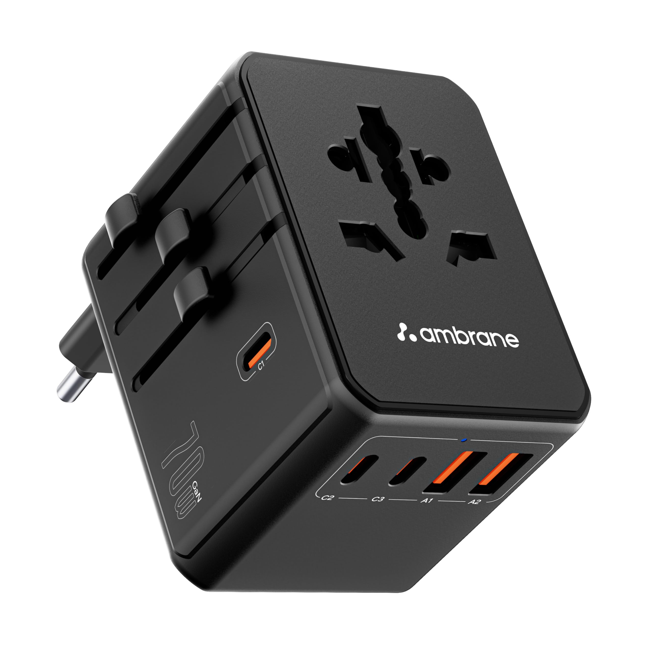 Ambrane 70W Universal Charger Adapter, 3 Type C, 2 USB Ports, Macbooks & Other Type C Laptop Charging, Fast Charging iPhone & All Mobiles, International Worldwide Travel Adapter (ATA-05,Black)-image-19