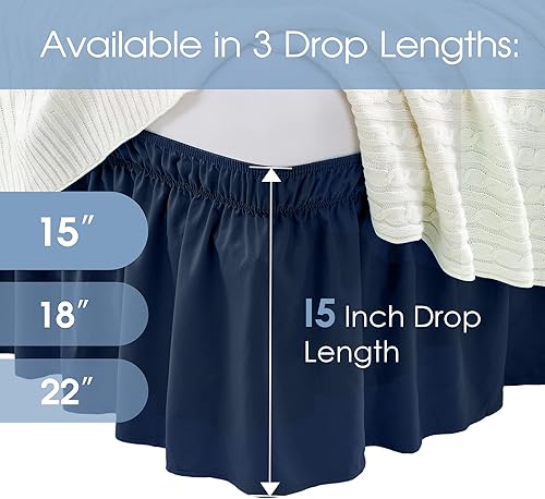 Miniatura 3 de FreshCulture Falda de cama King, con volantes antipolvo para cama de tamaño King, fácil ajuste con caída a medida de 15 pulgadas, falda de cama
